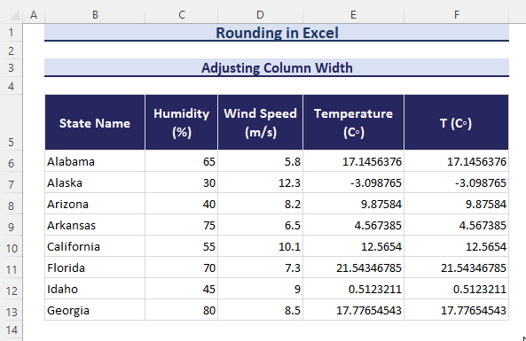 Adjusting column width for rounding in Excel
