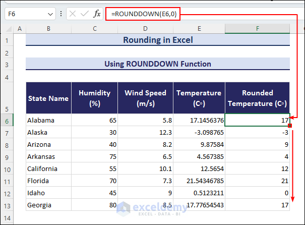 Using ROUNDDOWN function
