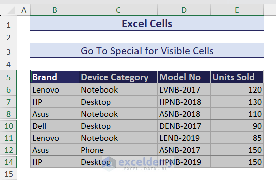 Select visible cells using the Go To Special feature