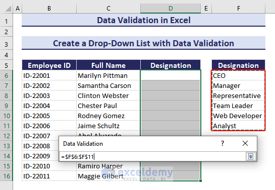  Select the Data for Data Validation