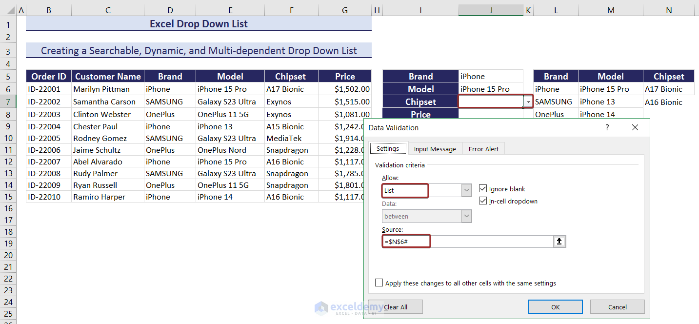 Creating Chipset Name Drop Down List