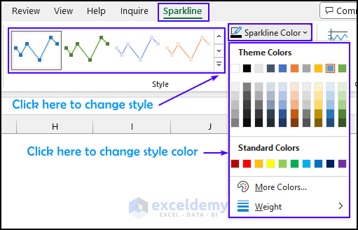 change sparkline style and color
