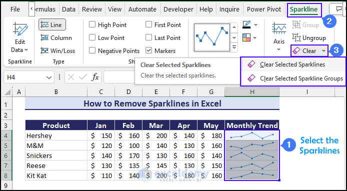 remove sparklines in Excel