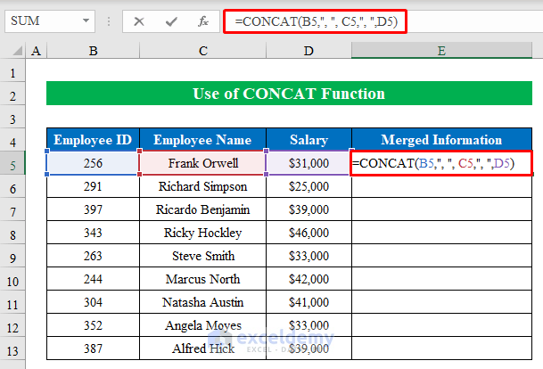 Utilizing CONCAT Function to Concatenate